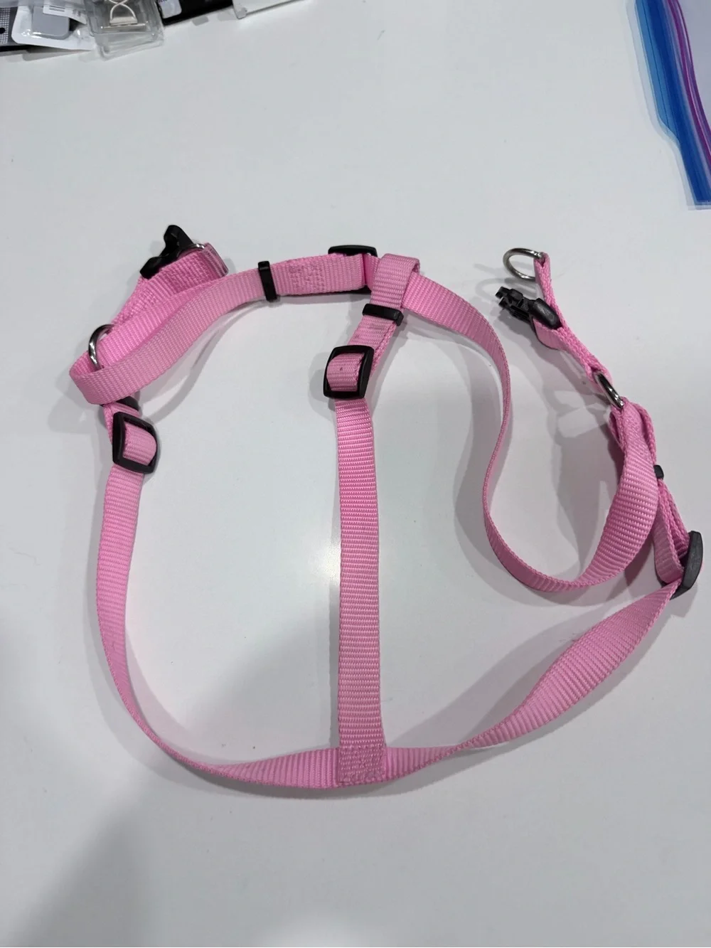 Adjustable Pink Dog Harness with Metal Hardware